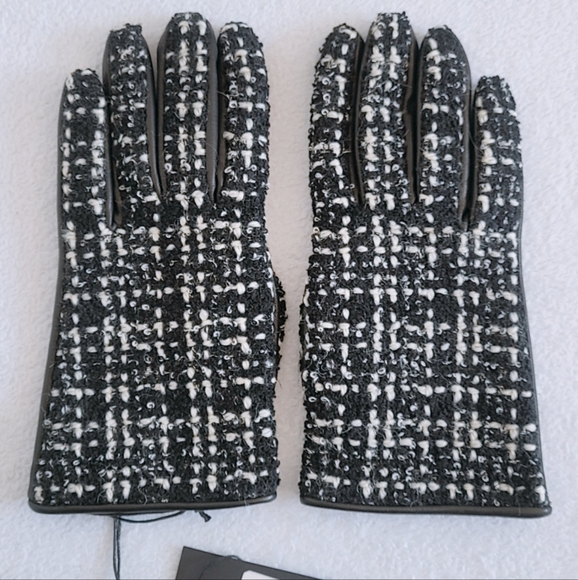 Authentic Saint Laurent YSL Checked Boucle Tweed Wool & Leather Gloves - Picture 12 of 16